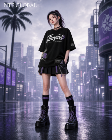 Jiuyuan NTE T-Shirt Violet Waltz Arcane Bloom Urban Pop Streetwear 구원 이환 굿즈 Neverness to Everness グッズ nte.global