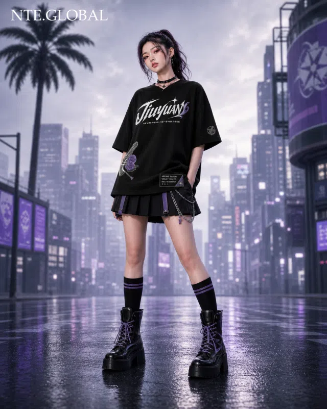 Jiuyuan NTE T-Shirt Violet Waltz Arcane Bloom Urban Pop Streetwear 구원 이환 굿즈 Neverness to Everness グッズ nte.global