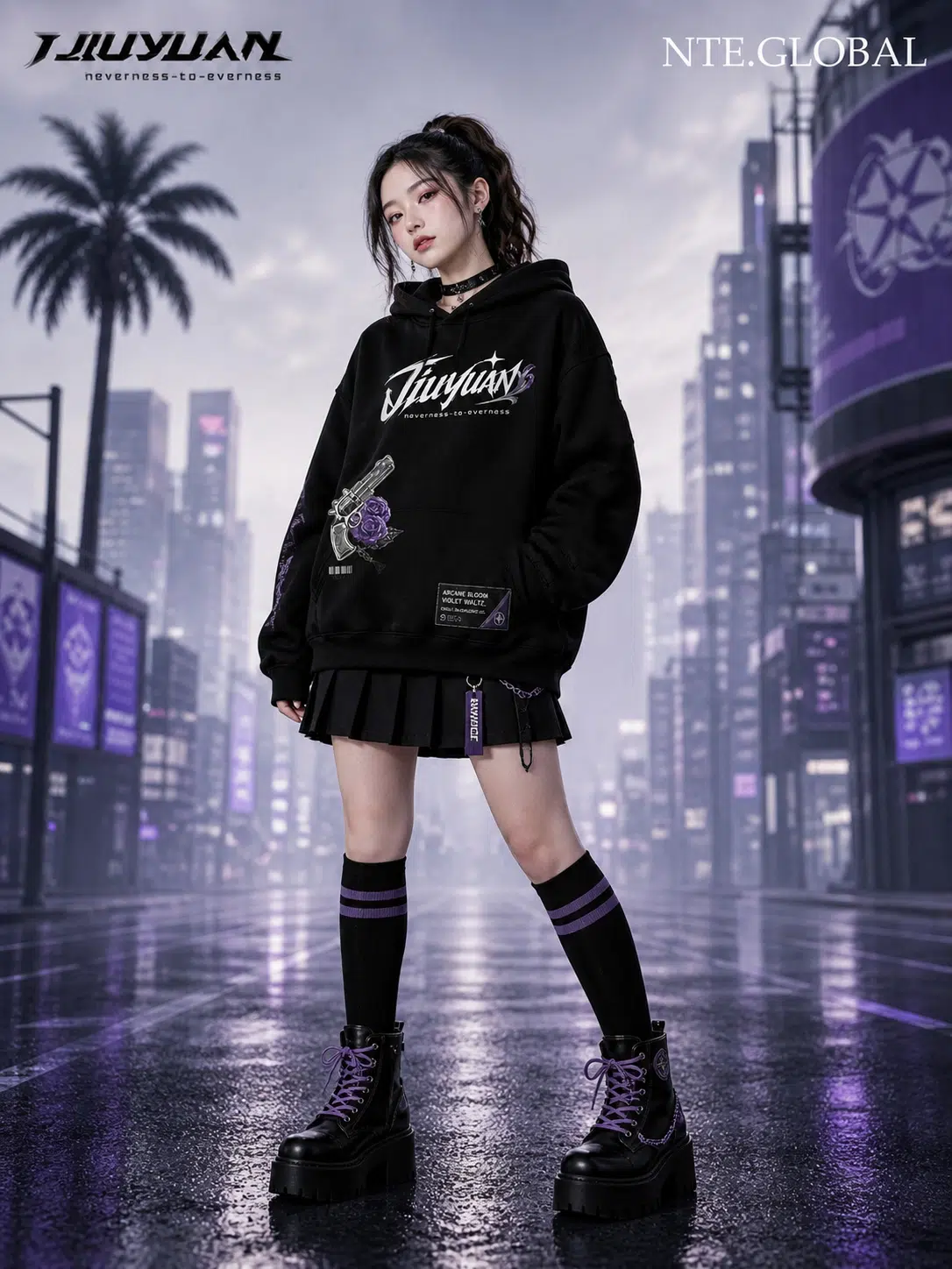 Jiuyuan NTE Violet Waltz Arcane Bloom Hoodie Streetwear 구원 이환 굿즈 Neverness to Everness グッズ nte.global