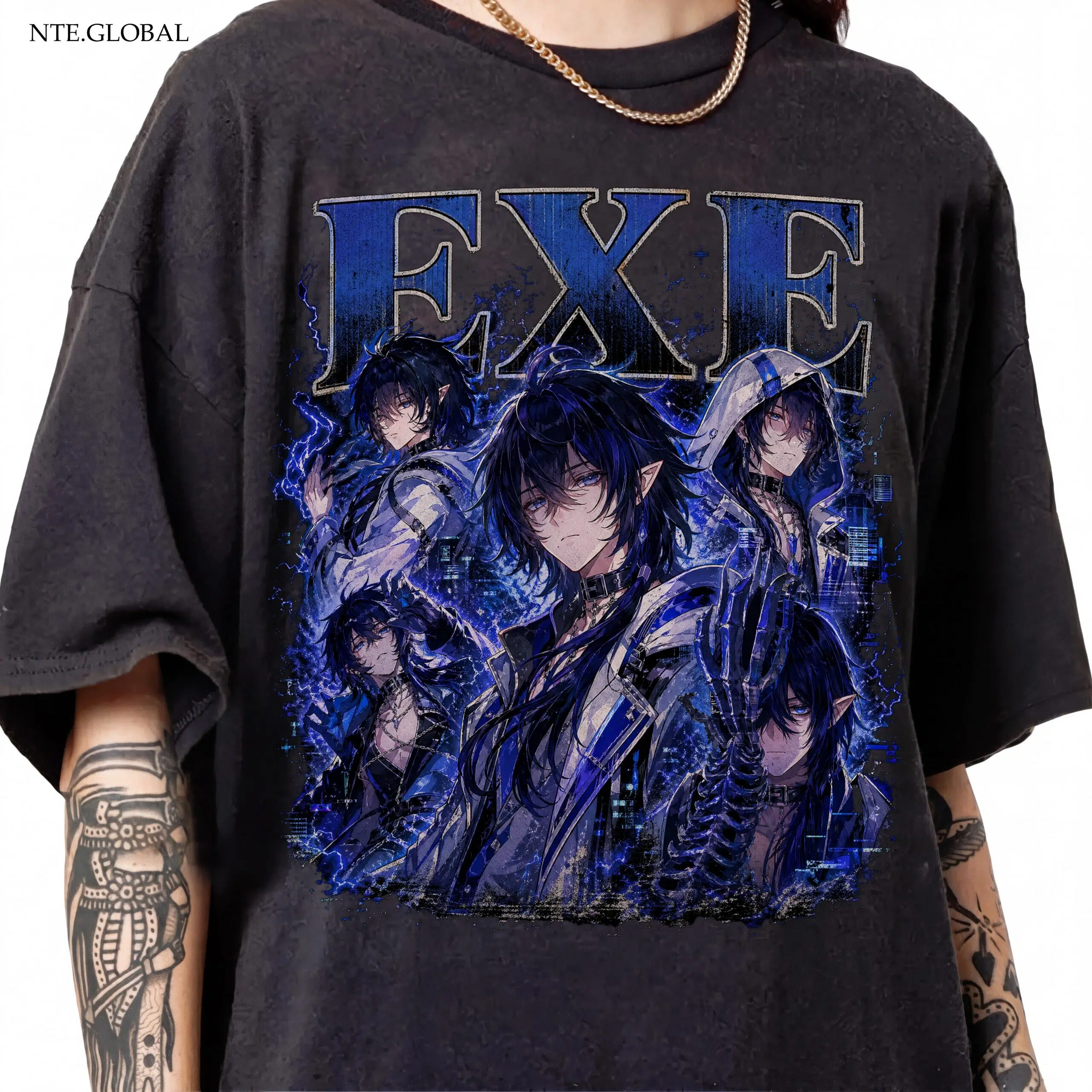 NTE EXE "Cobalt Lightning" Vintage Graphic T-Shirt – Retro Streetwear Edition | nte.global