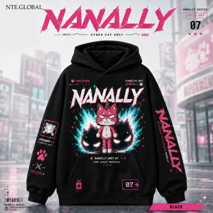 Neverness to Everness (NTE) Nanally “Pink Chaos” Urban-Pop Hoodie – Cyber Cat Unit Edition | nte.global