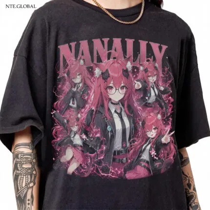 Neverness to Everness (NTE) Nanally "Midnight Rose" Vintage Graphic T-Shirt – Retro Streetwear Edition | nte.global