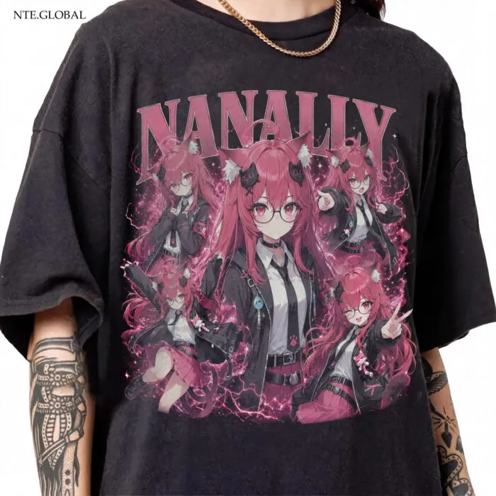 Neverness to Everness (NTE) Nanally "Midnight Rose" Vintage Graphic T-Shirt – Retro Streetwear Edition | nte.global