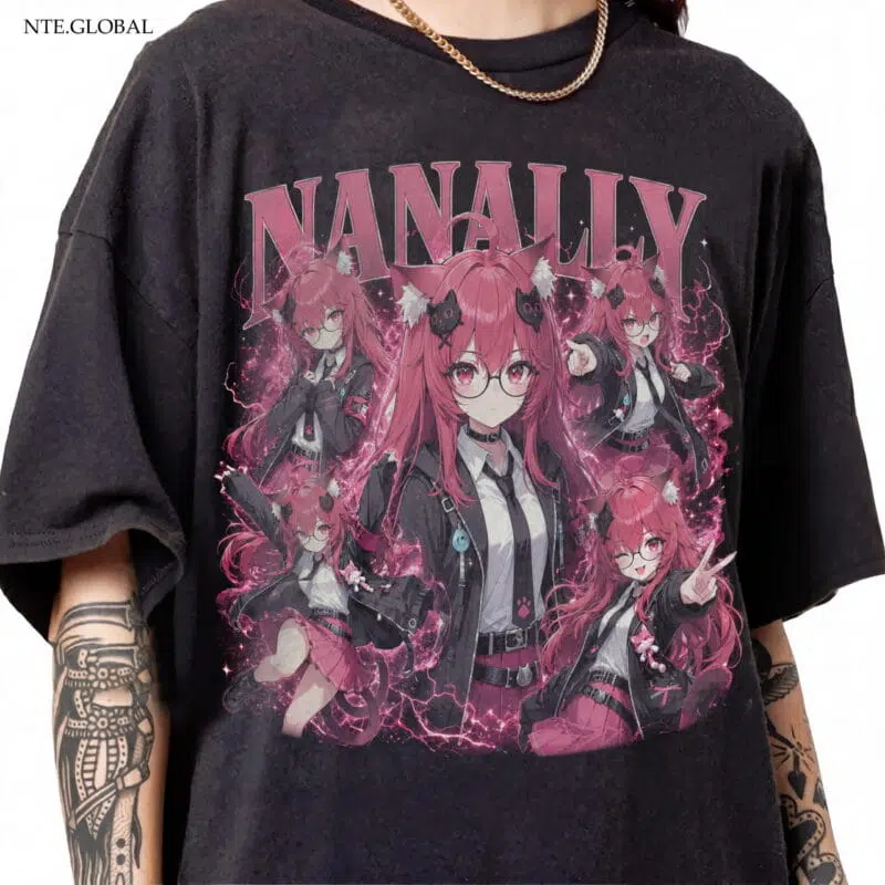 Neverness to Everness (NTE) Nanally "Midnight Rose" Vintage Graphic T-Shirt – Retro Streetwear Edition | nte.global