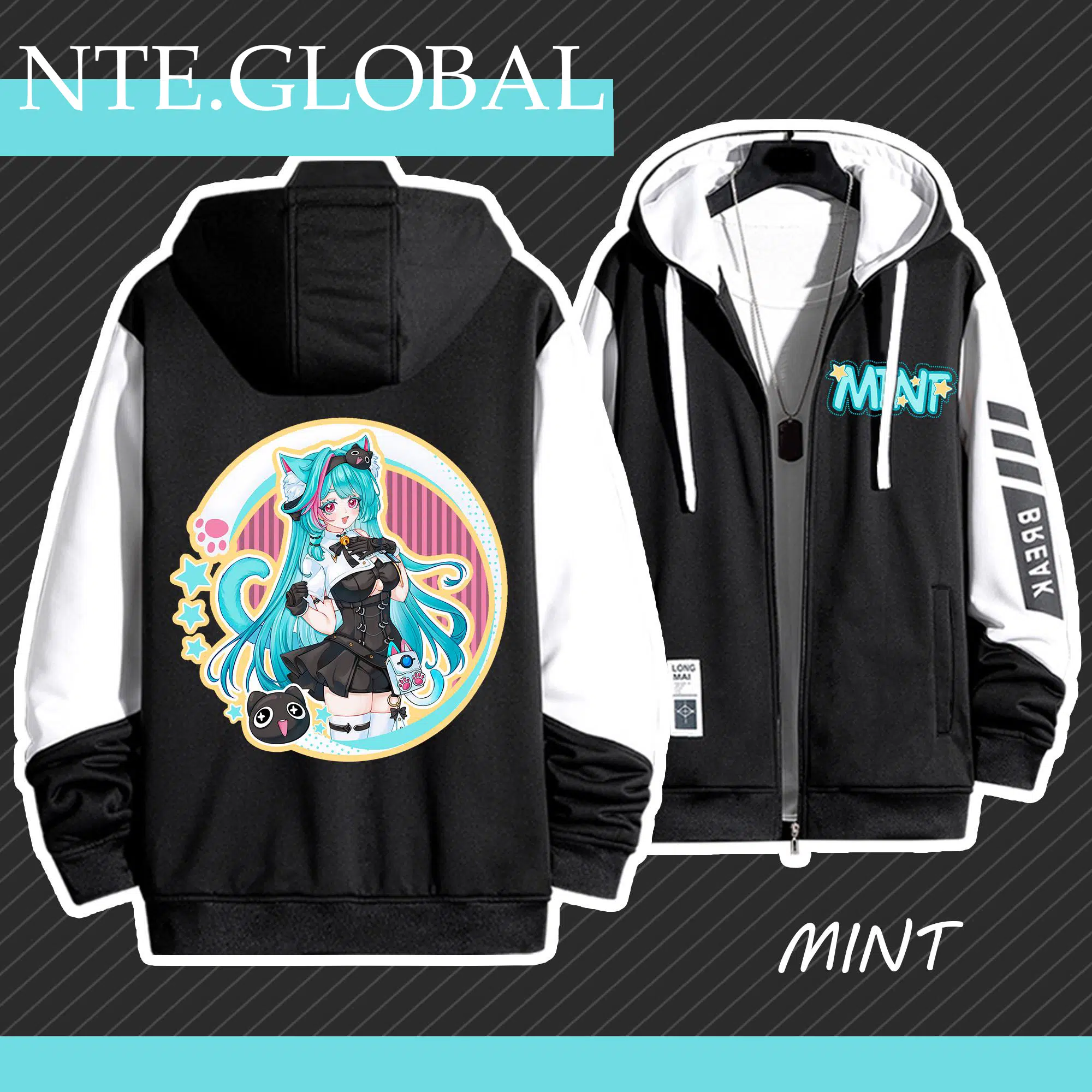 Neverness to Everness Mint windbreaker jacket. Polyester zip-up perfect for spring autumn casual wear, unique anime merch |  | nte.global