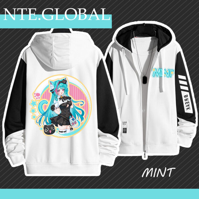 Neverness to Everness Mint windbreaker jacket. Polyester zip-up perfect for spring autumn casual wear, unique anime merch | | nte.global