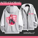 Neverness to Everness Nanally hooded jacket. Polyester zip-up casual anime merch with star prints. Perfect gift for NE anime fans |  | nte.global