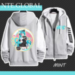 Neverness to Everness Mint windbreaker jacket. Polyester zip-up perfect for spring autumn casual wear, unique anime merch | | nte.global