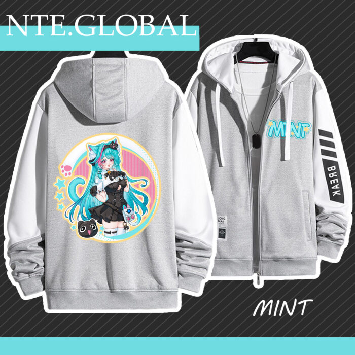 Neverness to Everness Mint windbreaker jacket. Polyester zip-up perfect for spring autumn casual wear, unique anime merch | | nte.global
