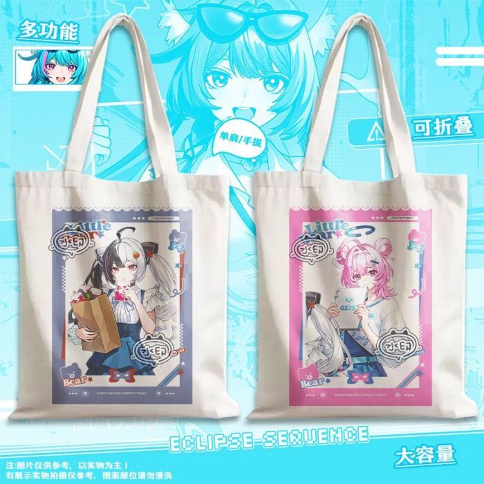 NTE GS25 Lacrimosa Shinku Chiz Mint Canvas Tote Bag | nte.global NTE グッズ 이환 굿즈 | Mint, NTE 민트, NTE ミント, Lacrimosa, NTE 라크리모사, NTE ラクリモーサ, Chiz, NTE 치즈, NTE ちいちゃん, Shinku, NTE 真紅