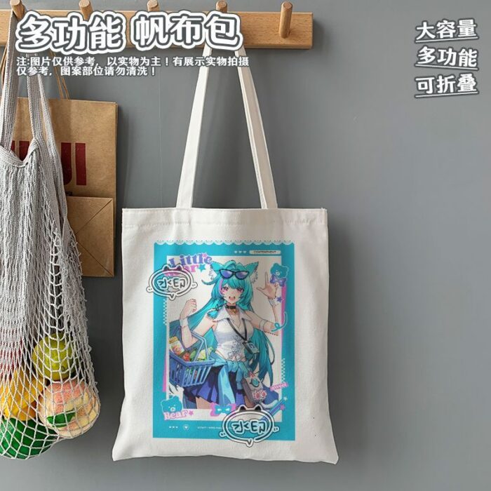 NTE GS25 Lacrimosa Shinku Chiz Mint Canvas Tote Bag | nte.global NTE グッズ 이환 굿즈 | Mint, NTE 민트, NTE ミント, Lacrimosa, NTE 라크리모사, NTE ラクリモーサ, Chiz, NTE 치즈, NTE ちいちゃん, Shinku, NTE 真紅
