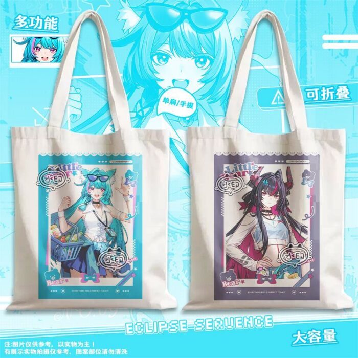 NTE GS25 Lacrimosa Shinku Chiz Mint Canvas Tote Bag | nte.global NTE グッズ 이환 굿즈 | Mint, NTE 민트, NTE ミント, Lacrimosa, NTE 라크리모사, NTE ラクリモーサ, Chiz, NTE 치즈, NTE ちいちゃん, Shinku, NTE 真紅