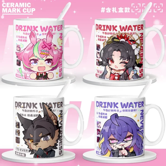 NTE Multiple Character Ceramic Mug | nte.global NTE グッズ 이환 굿즈 | Nanally, NTE 나나리, NTE ナナリ, Mint, NTE 민트, NTE ミント, Chiz, NTE 치즈, NTE ちいちゃん