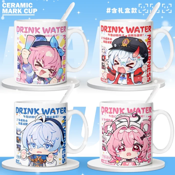 NTE Multiple Character Ceramic Mug | nte.global NTE グッズ 이환 굿즈 | Nanally, NTE 나나리, NTE ナナリ, Mint, NTE 민트, NTE ミント, Chiz, NTE 치즈, NTE ちいちゃん