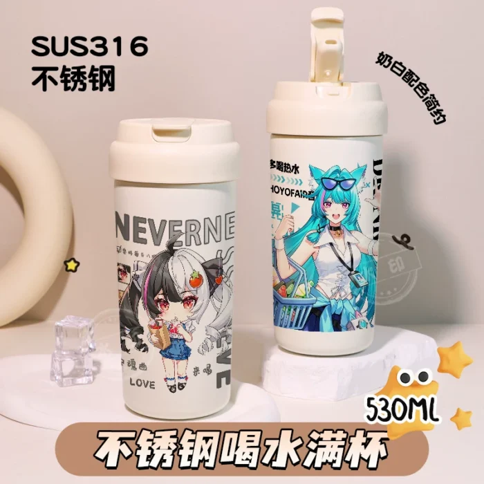 NTE Mint Chiz Shinku Lacrimosa Dual Drink Insulated Cup Neverness to Everness Merch | nte.global NTE グッズ 이환 굿즈 | Mint, NTE 민트, NTE ミント, Lacrimosa, NTE 라크리모사, NTE ラクリモーサ, Chiz, NTE 치즈, NTE ちいちゃん, Shinku, NTE 真紅