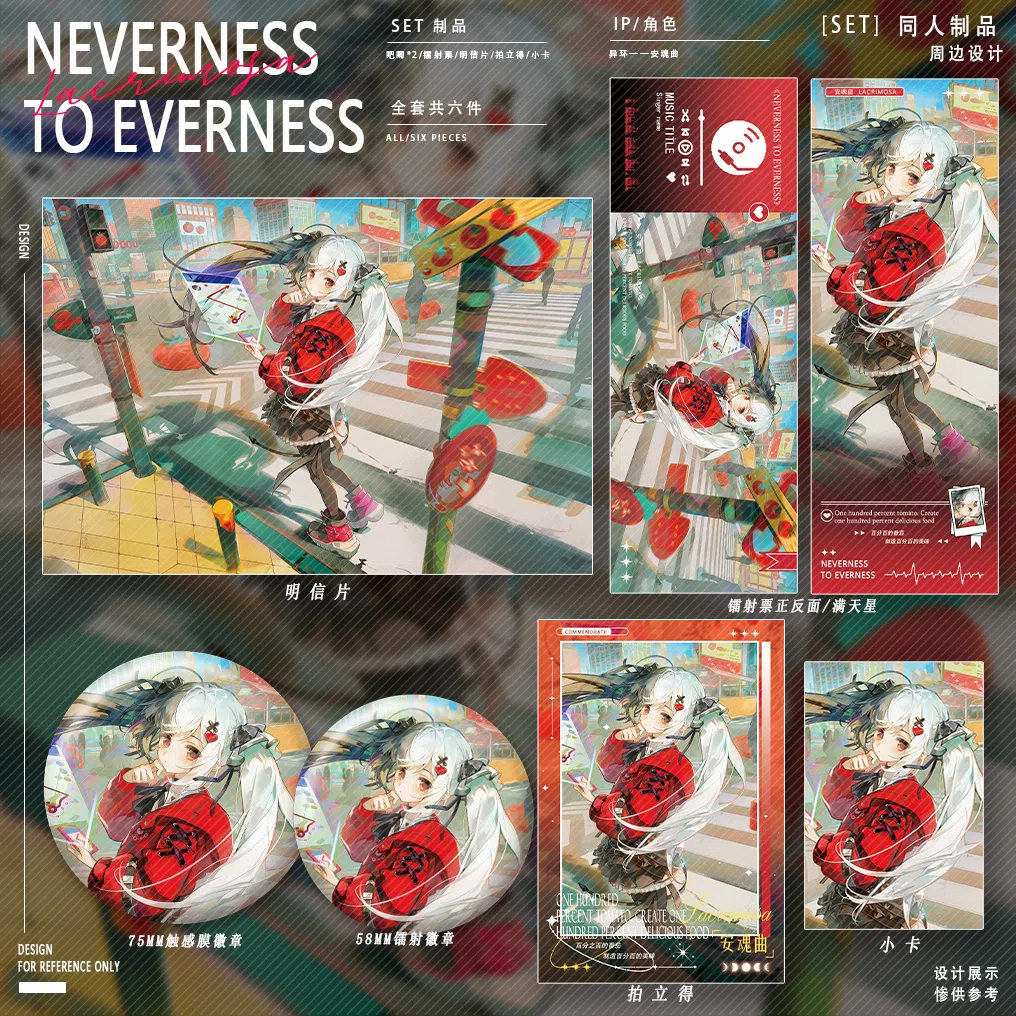商品展示 NTE Lacrimosa Tomato Series Holographic Ticket Postcard Badge Set | nte.global