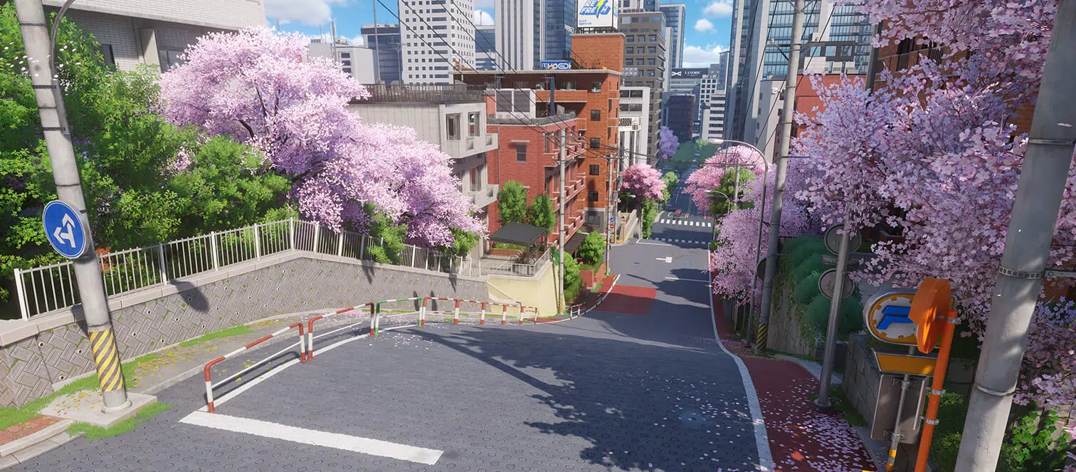 NTE New Herland streetview with cherry blossom road in Hethereau | nte.global