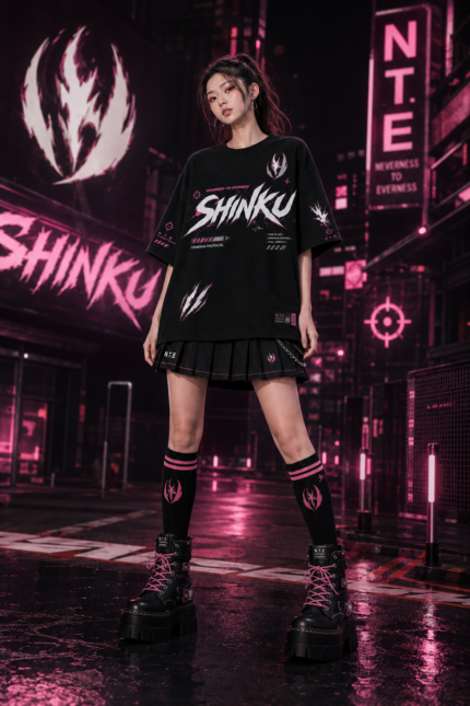 Neverness to Everness (NTE) Shinku “Crimson Protocol” Urban-Pop T-Shirt – Void Slash Streetwear Edition | nte.global NTE グッズ 이환 굿즈 | Shinku, NTE 真紅