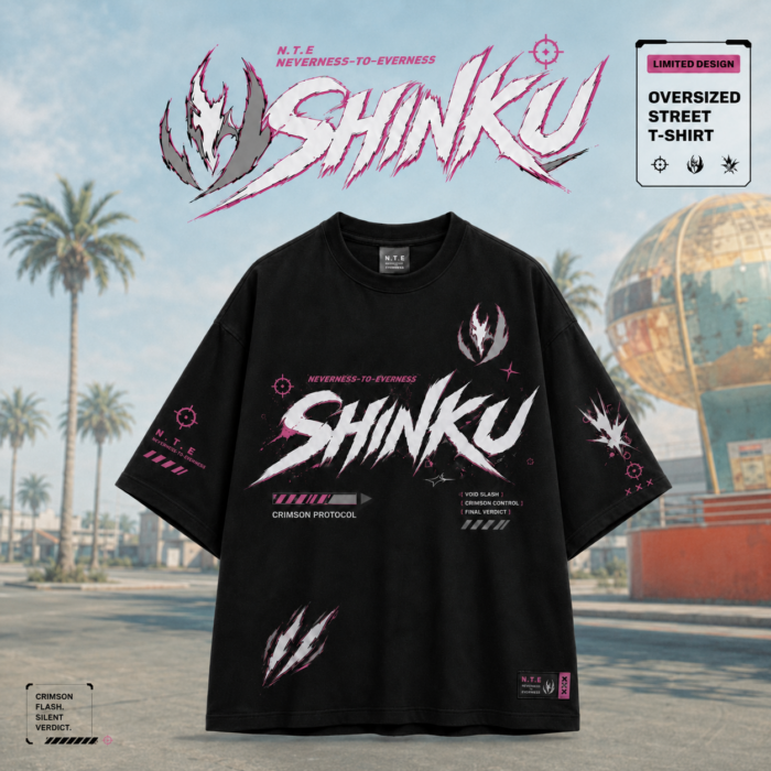 Neverness to Everness (NTE) Shinku “Crimson Protocol” Urban-Pop T-Shirt – Void Slash Streetwear Edition | nte.global NTE グッズ 이환 굿즈 | Shinku, NTE 真紅