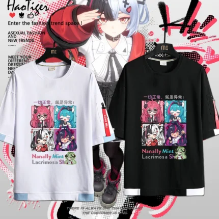 NTE Multi Character Chibi Layered T-Shirt | nte.global NTE グッズ 이환 굿즈 | Nanally, NTE 나나리, NTE ナナリ, Mint, NTE 민트, NTE ミント, Lacrimosa, NTE 라크리모사, NTE ラクリモーサ, Shinku, NTE 真紅