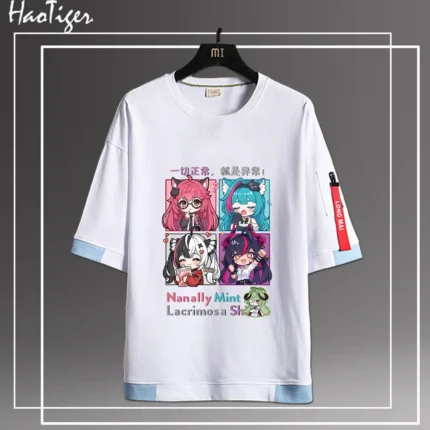 NTE Multi Character Chibi Layered T-Shirt | nte.global NTE グッズ 이환 굿즈 | Nanally, NTE 나나리, NTE ナナリ, Mint, NTE 민트, NTE ミント, Lacrimosa, NTE 라크리모사, NTE ラクリモーサ, Shinku, NTE 真紅
