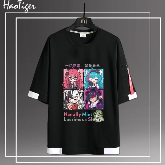 NTE Multi Character Chibi Layered T-Shirt | nte.global NTE グッズ 이환 굿즈 | Nanally, NTE 나나리, NTE ナナリ, Mint, NTE 민트, NTE ミント, Lacrimosa, NTE 라크리모사, NTE ラクリモーサ, Shinku, NTE 真紅