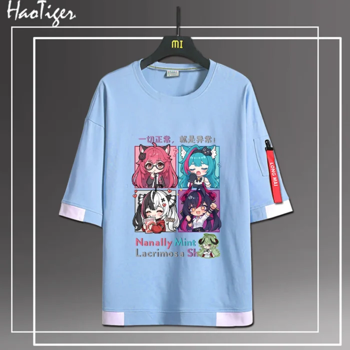 NTE Multi Character Chibi Layered T-Shirt | nte.global NTE グッズ 이환 굿즈 | Nanally, NTE 나나리, NTE ナナリ, Mint, NTE 민트, NTE ミント, Lacrimosa, NTE 라크리모사, NTE ラクリモーサ, Shinku, NTE 真紅