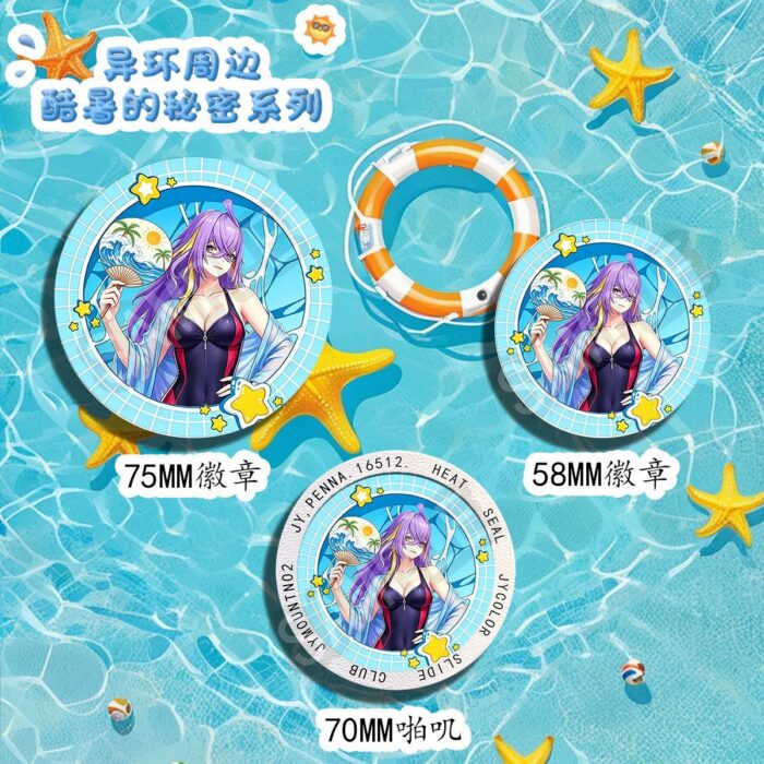 NTE Haniel, Daffodill, Fadia, Mint, Sakiri, Aurelia, Chiz, Hotori and Nanally Summer Secrets Badges | nte.global NTE グッズ 이환 굿즈 | Nanally, NTE 나나리, NTE ナナリ, Mint, NTE 민트, NTE ミント, Chiz, NTE 치즈, NTE ちいちゃん, Hotori