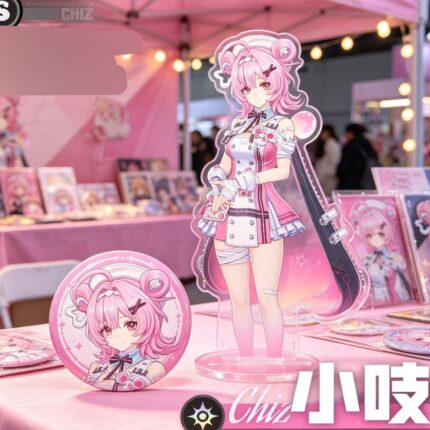 NTE Chiz Pink Outfit Acrylic Standee and Badge Set | nte.global NTE グッズ 이환 굿즈 | Chiz, NTE 치즈, NTE ちいちゃん