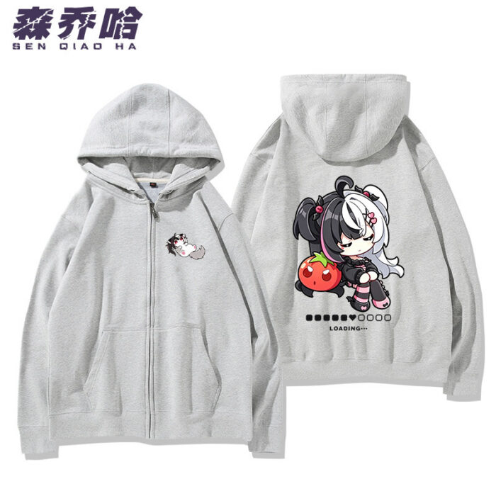 NTE Lacrimosa Chibi Tomato Zip Hoodie - Grey - Design 2