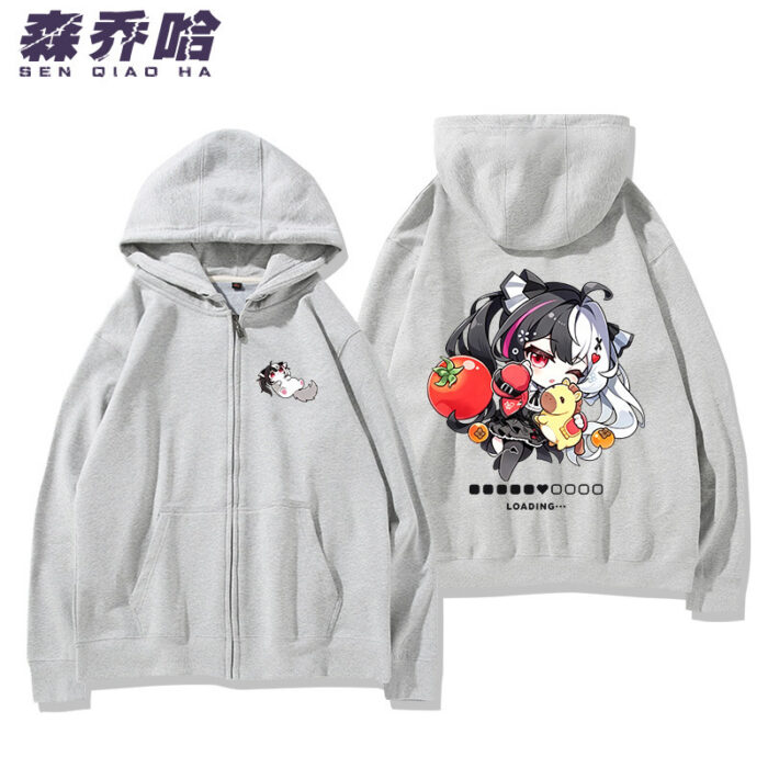 NTE Lacrimosa Chibi Tomato Zip Hoodie - Grey - Design 3