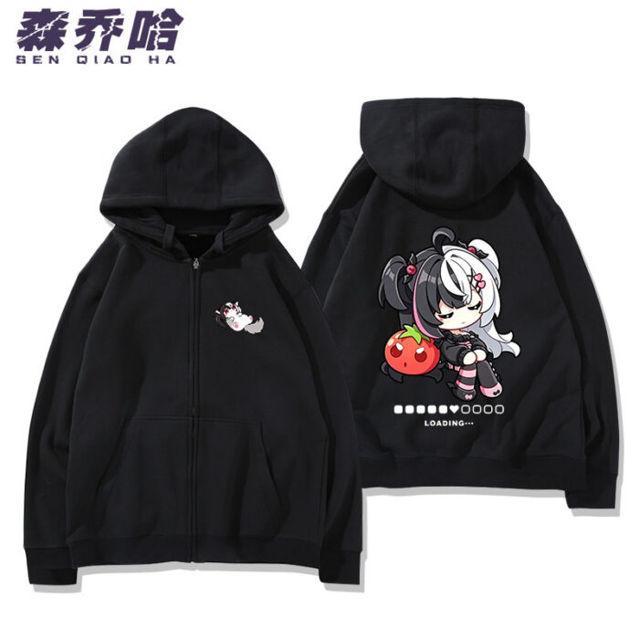 NTE Lacrimosa Chibi Tomato Zip Hoodie - Black - Design 2