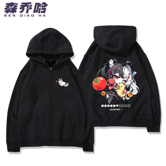 NTE Lacrimosa Chibi Tomato Zip Hoodie - Black - Design 3